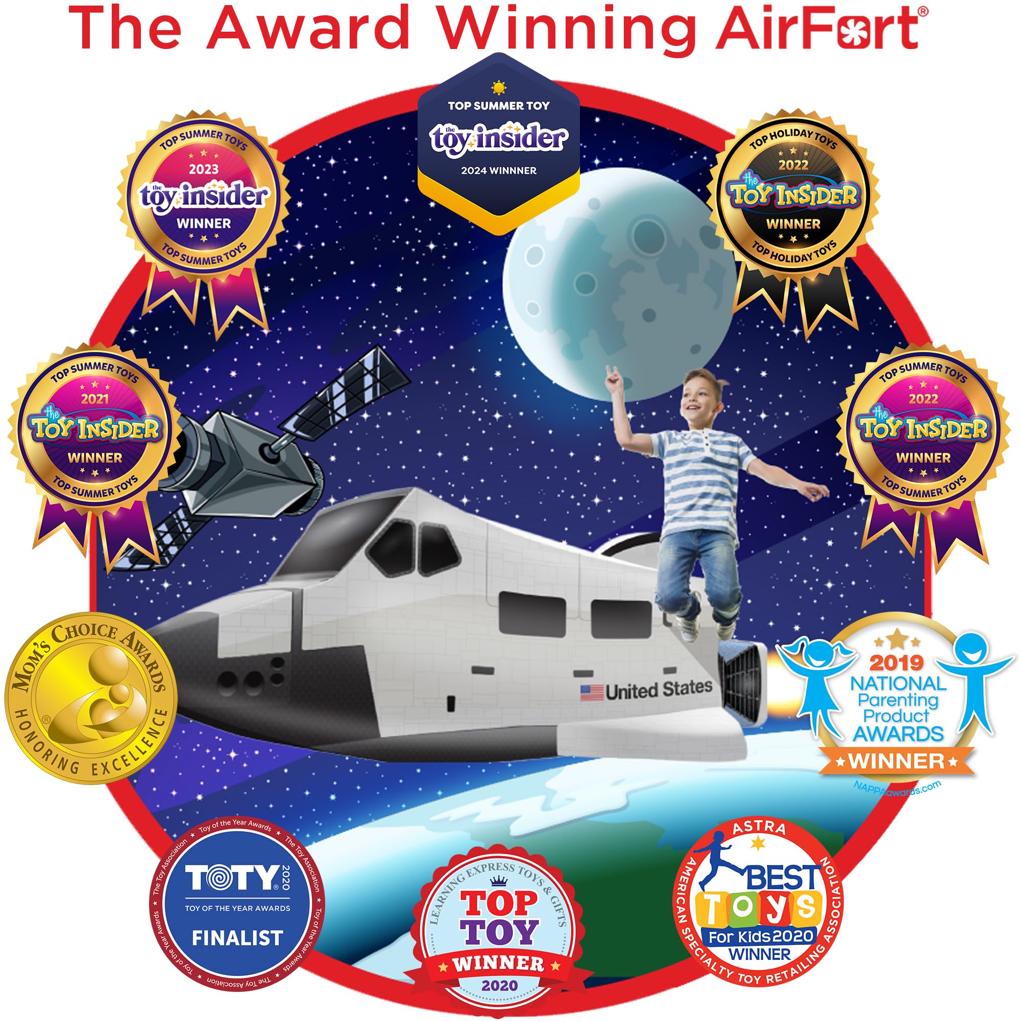 The Original Patented AirFort - Build A Fort in 30 Seconds, Inflatable Fort for Kids, Play Tent for 3-14 Years, A Playhouse Where Imagination Runs Wild, Fan not Included (Space Shuttle)