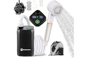 BRARVAGUR Upgrade Portable Camping Shower, 6000mAh Rechargeable Electric Shower Pump with Intelligent Digital Display Multiple Spray Modes Filtered Shower Head with Handheld for Outdoor Hiking, Travel