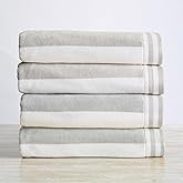 Great Bay Home 100% Cotton Velour 4 Pack Beach Towels 30" x 60" - Cabana Stripe Pool Towels - Quick Dry, Large Swim Towel (Pale Grey)