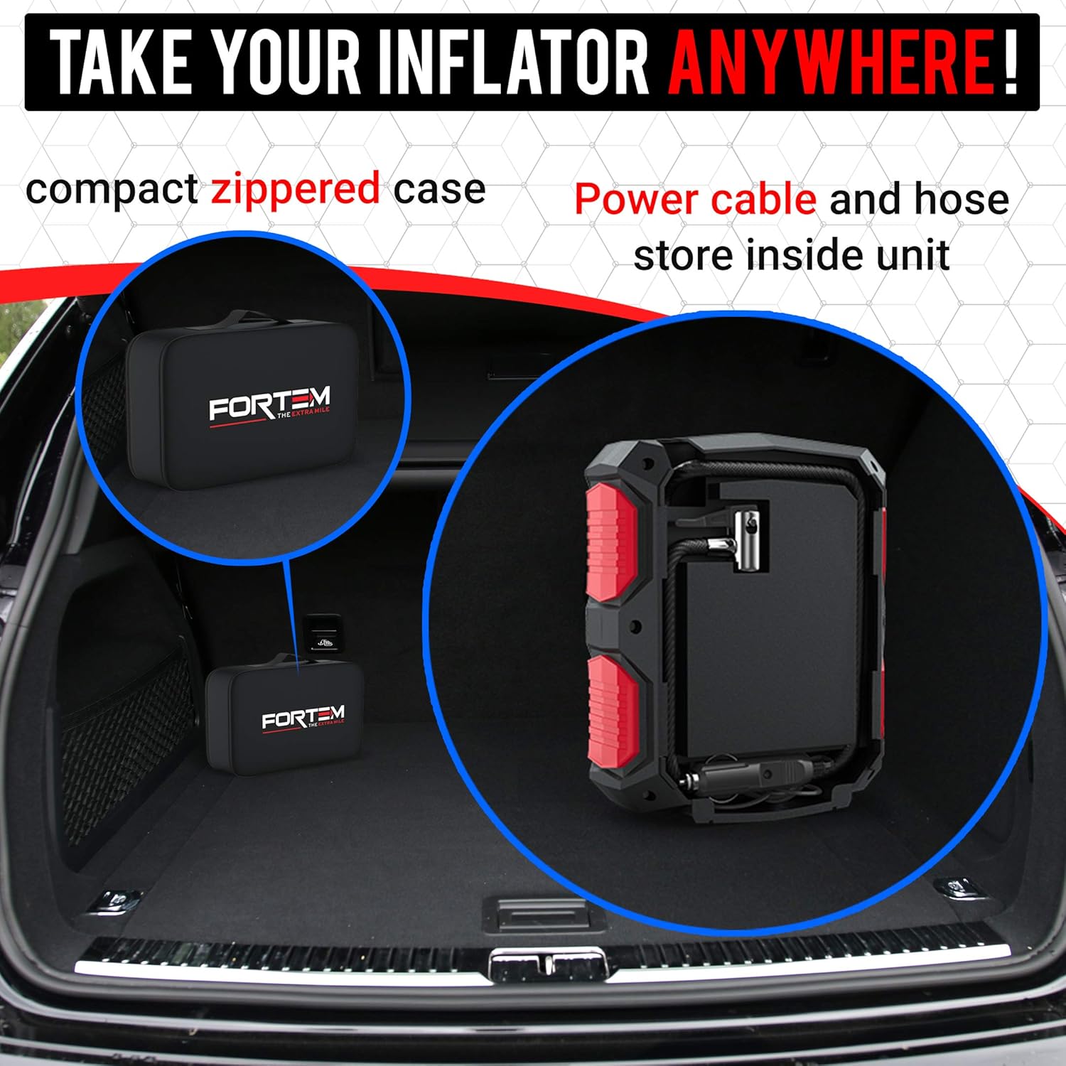 FORTEM Digital Tire Inflator for Car w/Auto Pump/Shut Off Feature, Portable Air Compressor, Carrying Case (Red): Automotive