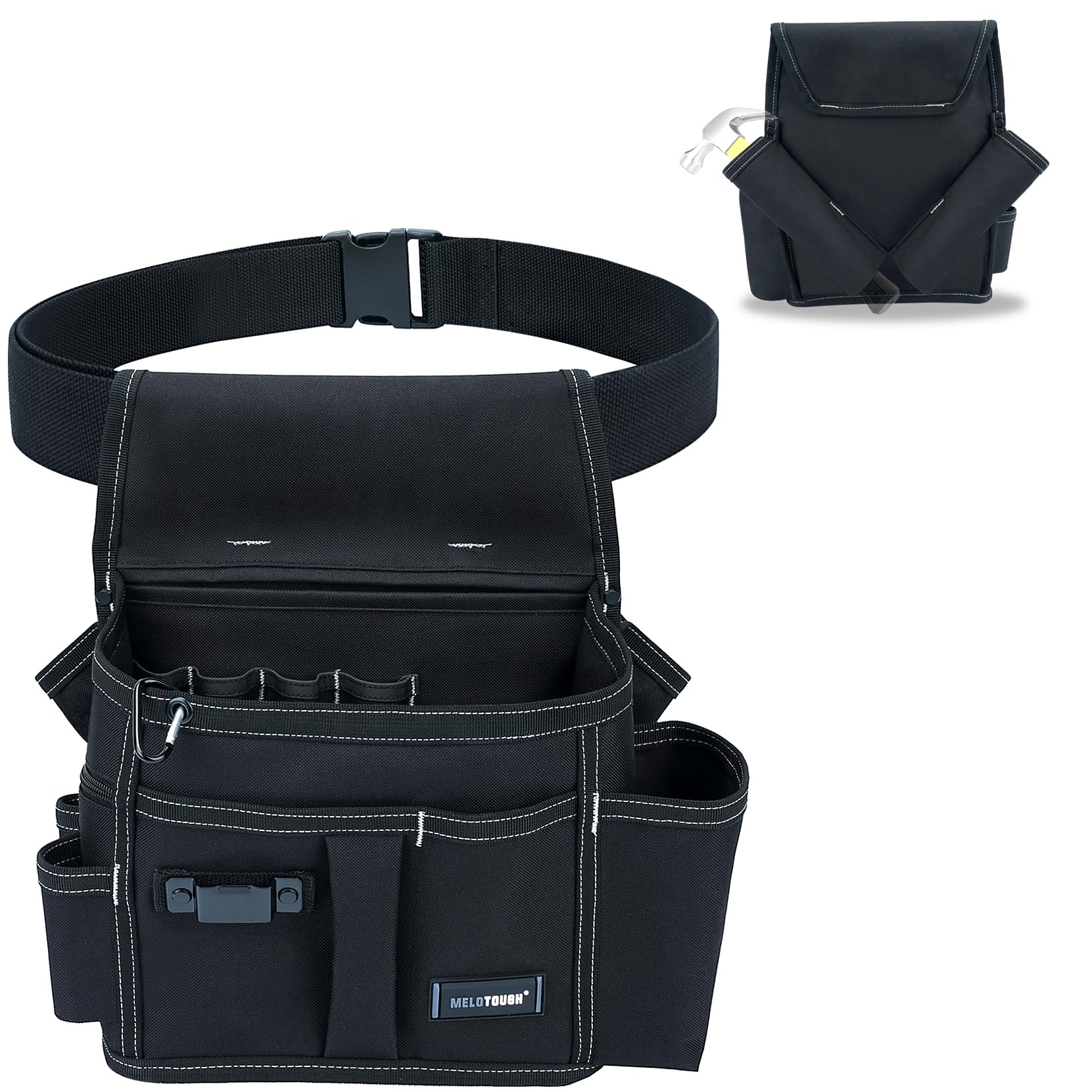 Photo 1 of MELOTOUGH Electrician Tool Pouch with Belt,14 Pocket-Utility Pouch,Tool Bag,Left Right Hammer Holder,Adjustable 2-Inch Belt for Electrician,Construction,Black,Durable Canvas Construction