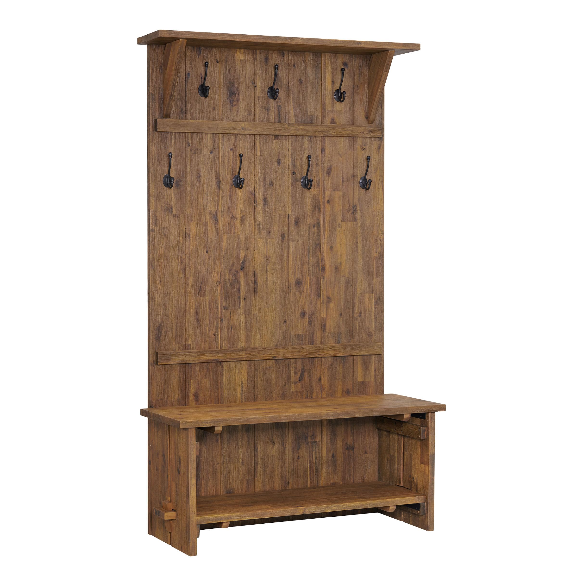 Photo 1 of **SELLING FOR PARTS. PARTIAL SET**Alaterre Furniture Bethel 70-Inch Acacia Wood Hall Tree with Bench, Storage Shelves & Metal Coat Hooks – Entryway Organizer for Mudroom, Hallway, or Kitchen (Natural Aged Brown Finish)