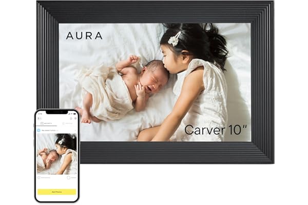 Aura 10" HD WiFi Digital Picture Frame – Free Unlimited Cloud Storage – Send Photos from Phone – No Subscription – Auto On/Off – Gift for Parents & Grandparents (Black, 10")