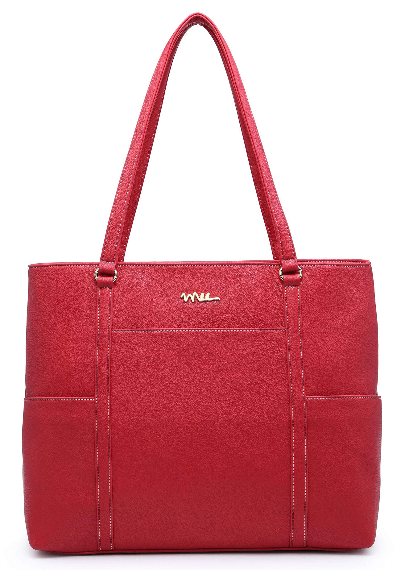 Photo 1 of NNEE Classic Laptop Leather Tote Bag for 15 15.6 inch Notebook Computers Travel Carrying Bag with Smart Trolley Strap Design - Red