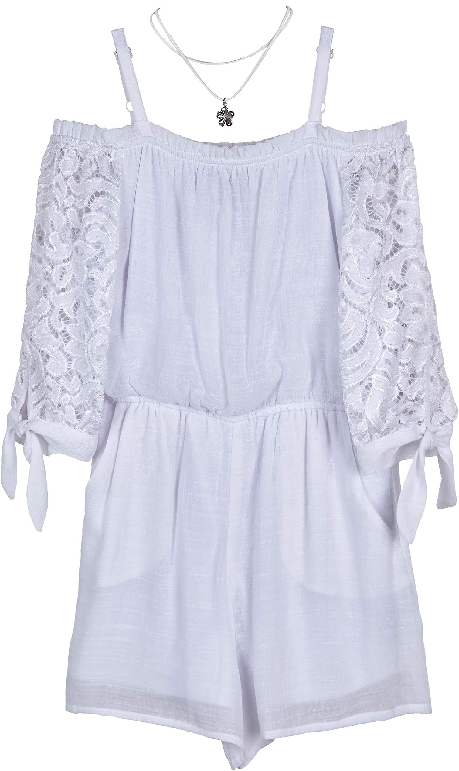Girls' Lace Sleeve Off The Shoulder Romper