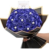 Waipfaru Blue Glitter Roses Bouquet, DIY Fake Flowers Bouquet, Everlasting Shiny Artificial Rose Bouquet for Valentines, Anniversary, Engagement, Wedding, 36 Roses