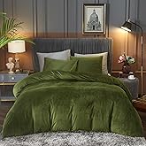 Ivellow Velvet Duvet Cover Queen Set Sage Green Comforter Cover 3Pcs Ultra Soft Cover Breathable Solid Luxury Flannel Velour Duvet Cover Zipper Closure Corner Tie