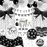 Black Bow Birthday Decorations Maudundon Black Coquette Decorations Death to My 20s Decorations Bow Cupcake Toppers Silver Curtains Bow Balloons Bachelorette Party Decorations Serve 25