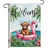 DLZDN Welcome Summer Highland Cow Garden Flag 12×18 Inch Double Side Vertical Burlap Farmhouse Yard Flag Summer Seasonal Outdoor House Decoration