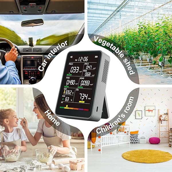 PROFESSIONAL INDOOR AIR QUALITY MONITOR WITH AQI ALARMS, PORTABLE REAL-TIME DETECTOR FOR HOME CARS PLANTS AND PETS
