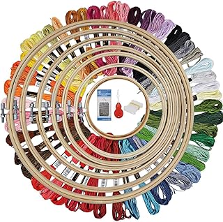 HAUSPROFI Stickerei Set Stickerei Starter kit Stickerei Kreuzstich set Kreuzstich Tool Kit Einschließlich 50 Farbfäden und 12 Nadel, 7 Bambus Stickrahmen 4-12 Zoll