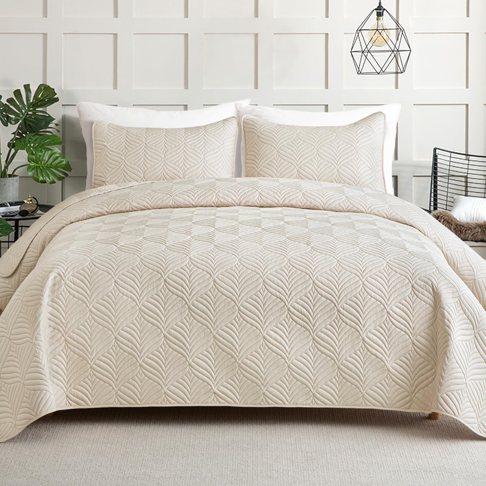 Photo 1 of Whale Flotilla Elegant Extra Soft California King Size Quilt Set, 3-Piece Lightweight Cal King Quilt Bedding Sets Oversized Bedspread Coverlet for All Seasons, Brich Beige