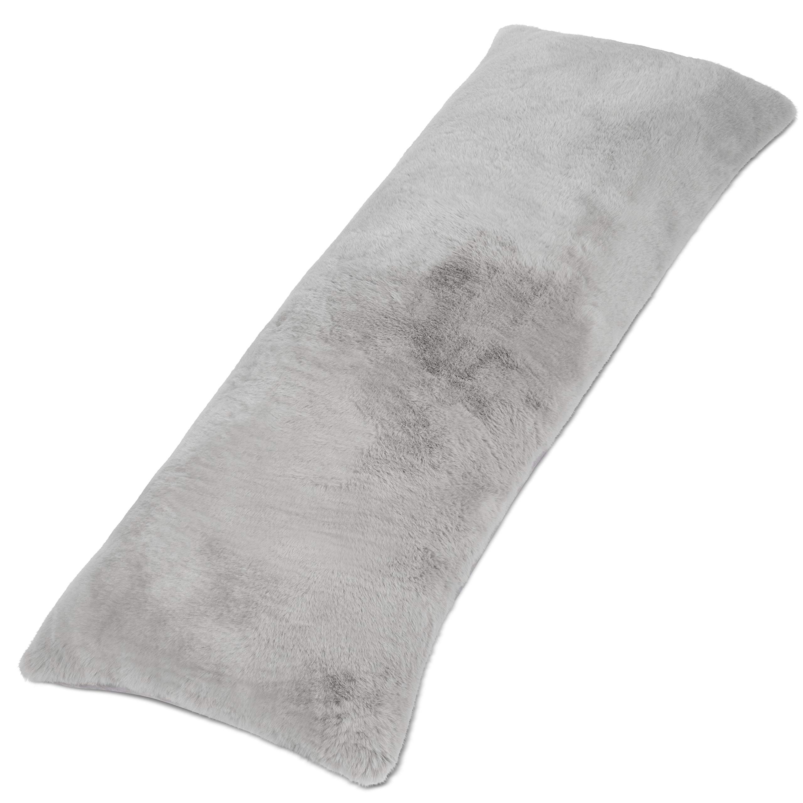 Milliard Full Body Pillow with Shredded Memory Foam | Long Pillow for Sleeping 20x54 | Ultra Soft and Plush Faux Fur Removable Cover (Light Grey)