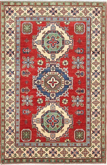 Kazak 182x122 Tapis Oriental Grisrose Noués à La Main