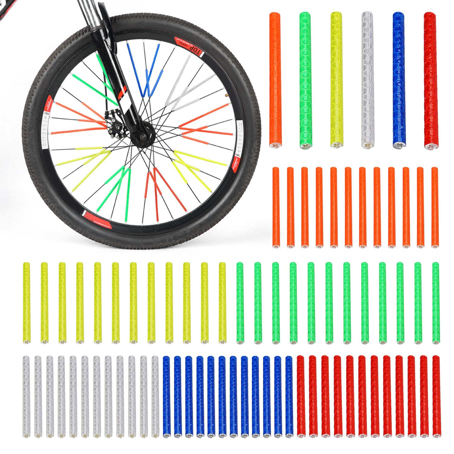 DUINIU 72 Pieces of Bicycle Reflective Strips, Bicycle Reflective Strips Set, Colorful Bicycle Spokes, Reflective Strips, Waterproof Bicycle Spokes, Suitable for Bicycles and Motorcycles (75 * 5mm)