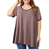 OVERWORETY Short Sleeve Plus Size Tunics for Women Loose Casual Swing Tops Flowy T-Shirts