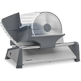 Cuisinart Kitchen Pro Food Slicer, Meat Slicer with Slice Control Knob Adjusts from 1/32" to 1/2" to Slice Bread, Roasts, and Firm Cheeses, Removable 7.5" Stainless Steel Cutting Blade, FS-75, Gray