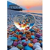 Beach Sunset Heart Jigsaw Puzzle 1000 Pieces for Adults Colorful Pebbles Coastal Scene Challenging Puzzle Games Premium 1000-Piece Puzzle for Game Night or Gift