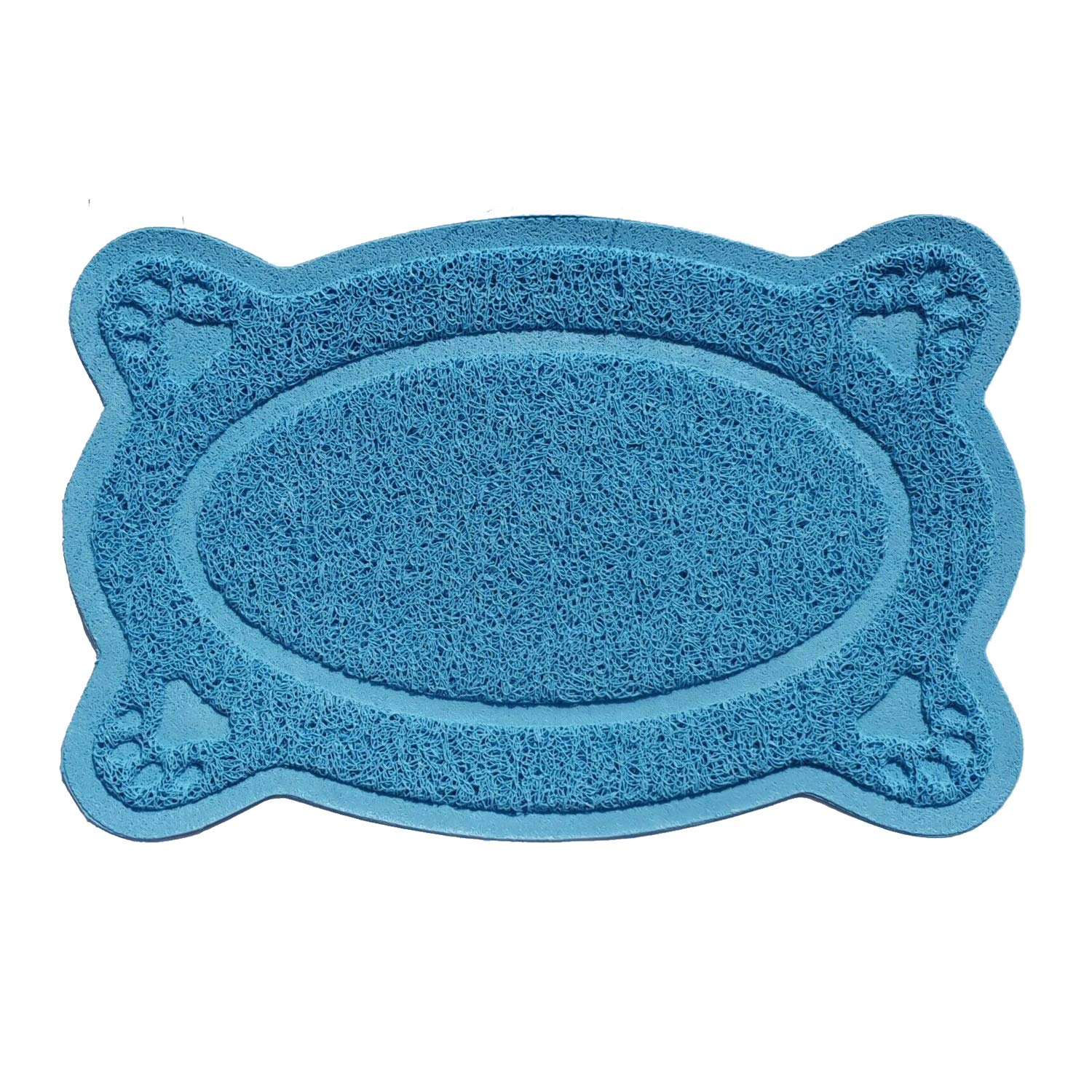 Paw Shaped Cat Puppy Doggy Litter Mat PVC Eco-friendly Pet Feeding Durable Non-slip & Waterproof Mat In Various Shaped (BLUE, OVAL PAW)