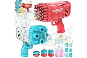 EUOCENK 2-Pack Bubble Machine Gun, 36 Holes Mini Bubble Gun Toy Blaster for Toddlers 3+ & Kids, Bubbles Blower Toys with Solution Outdoor, Party, Birthday, Wedding, Easter (Red Blue)