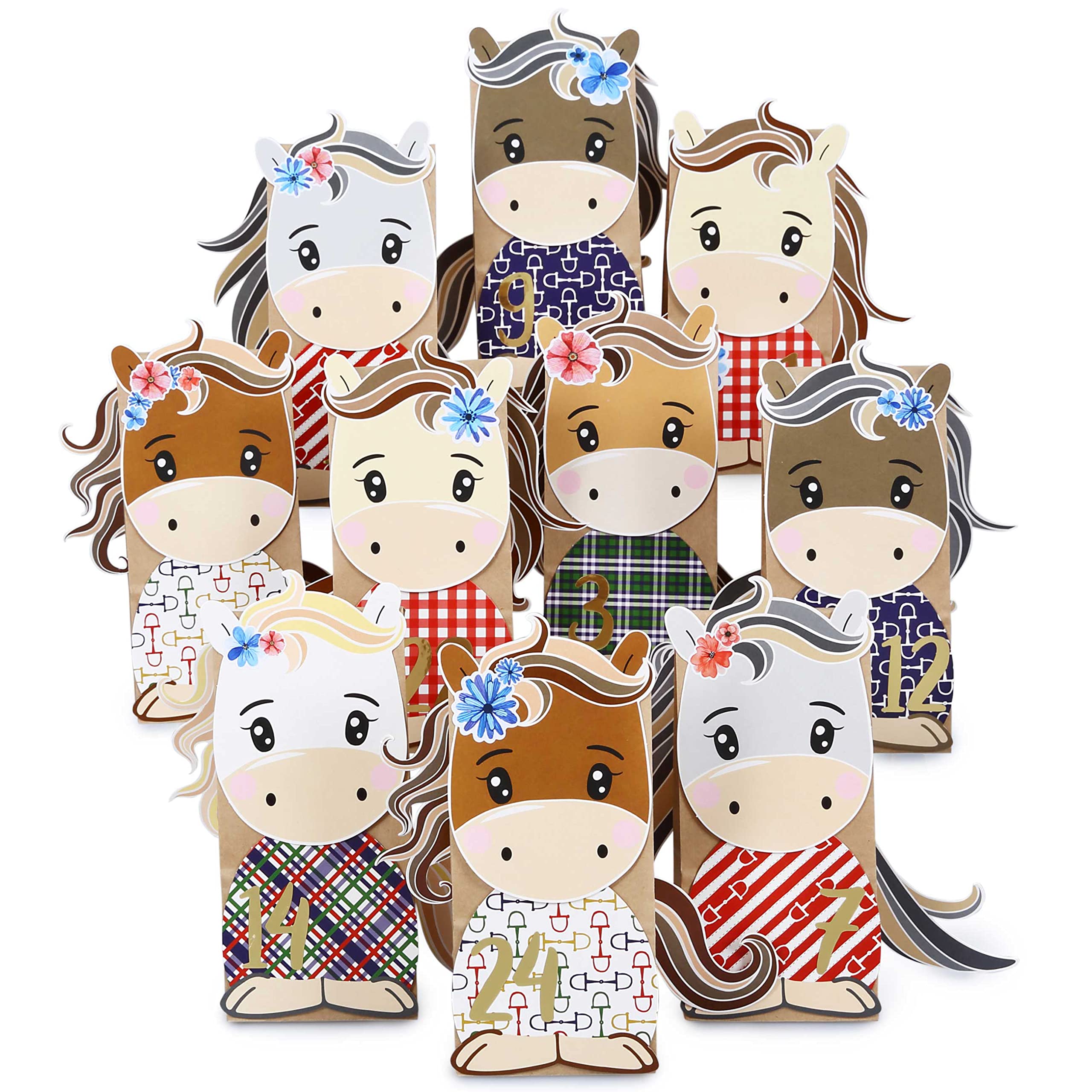 Papierdrachen DIY advent calendar kraft paper set - punched out horses - with 24 brown paper bags to fill and make yourself - Christmas 2021. — image 1
