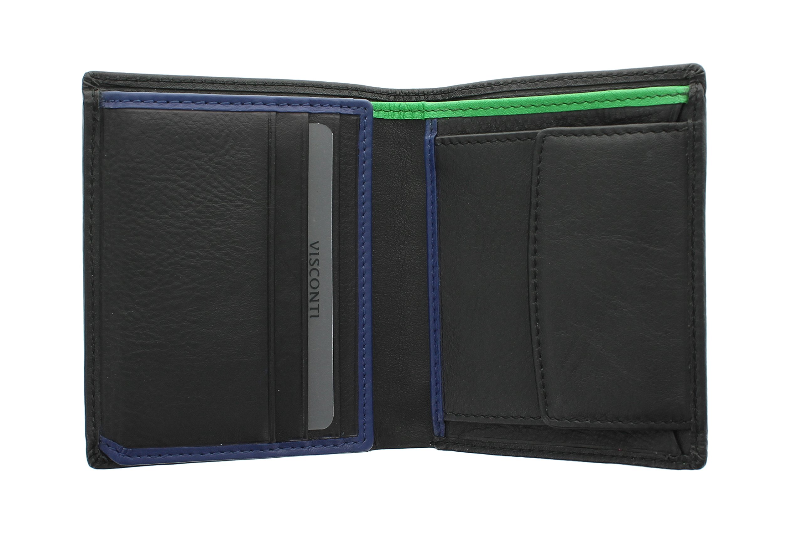 VISCONTI Bond Collection DR NO Compact Gents Leather Wallet BD22 Black/Cobalt/Green