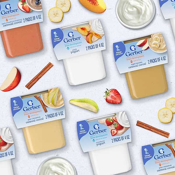 GERBER STAGE 2 BABY FOOD, APPLE STRAWBERRY BLUEBERRY OATMEAL CEREAL TUBS, IRON HELPS SUPPORT BRAIN DEVELOPMENT, NO ARTIFICIAL FLAVORS, BABY CEREAL, 2-PACK