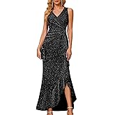 BeryLove Sequin Formal Wedding Guest Prom Cocktail Party Long Ruffle Dresses Sparkly Evening Mother of The Bride Dress