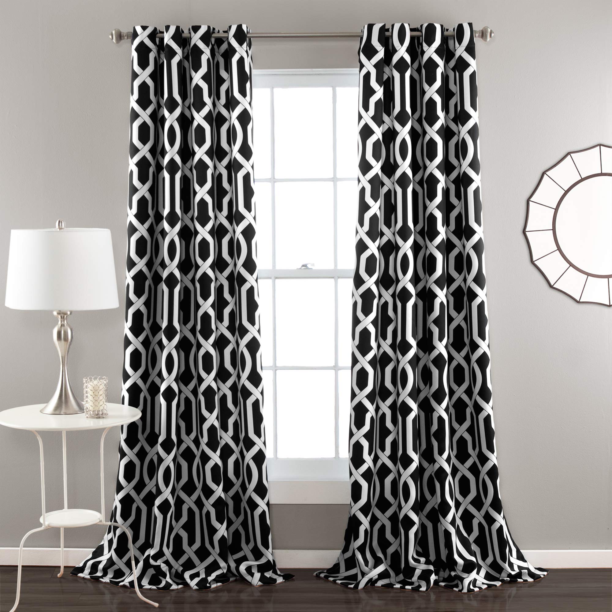 Lush Decor Curtains Room Darkening Window Panel Set for Living, Dining, Bedroom (Pair), Polyester, Black, 52" W x 84" L (Pack of 1)