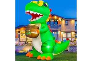 MICOCAH 6 FT St. Patrick's Day Inflatable Dinosaur Outdoor Decorations, St Patricks Day Inflatables with Gold Pot Built-in LED Lights Blow Up Yard Decoration for Decor Lawn Garden Irish Holiday Party