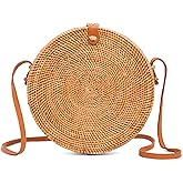 Novum Crafts Round Rattan Bag for Women - Handmade Ata Wicker Woven Purse - Circle, Square, Oval Brown Straw Boho Bags | Handmade, Ata, Woven, Straw, Bags