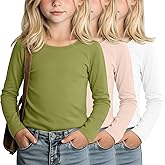 LessonZoo 3 Pack Girls' Long Sleeve Shirts Kids Soft Crew Neck T-Shirts Toddler Basic Loose Fit Layering Casual Tops 2T-14Y
