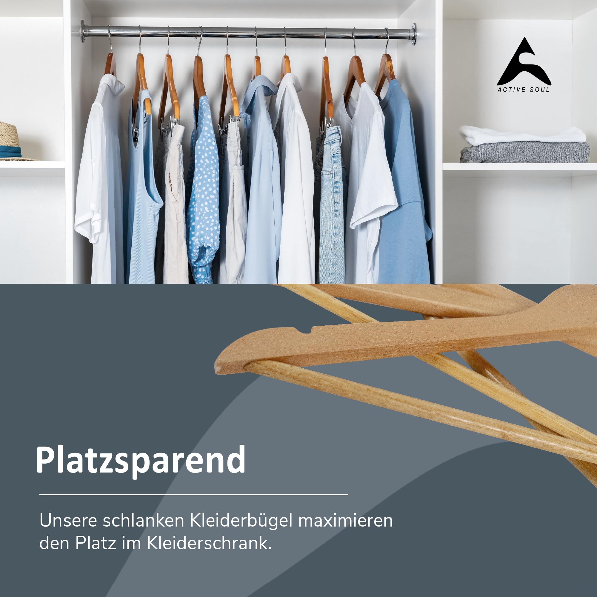 Kleiderbügel Holz 20er Set – Holzkleiderbügel mit Einkerbungen & rutschfeste Mittelstrebe für Hosen – Platzsparende Natur Holzbügel & 360° drehbar – Für Kleider, Shirts, Anzüge, Hemden, Blusen & Hosen 6