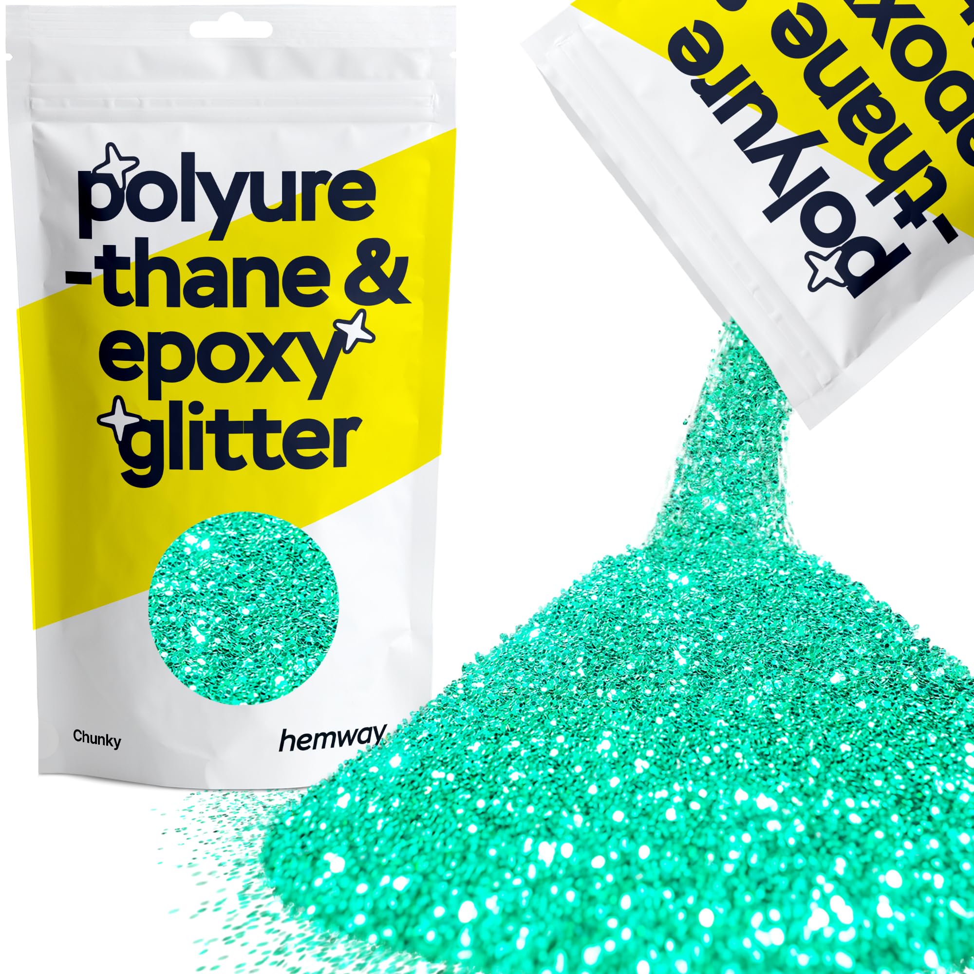 Hemway Resin Glitter Turquoise Blue 100g Chunky | Polyurethane & Epoxy Glitter for Resin Crafts, Tumblers, Coasters, Floor & Table Art