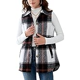 Unidear Women’s Flannel Plaid Vest – Sleeveless Button Down Shirt Jacket with Pockets