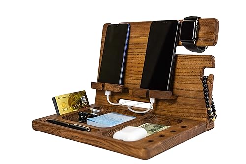 Amazon Com Wood Phone Docking Station Ash Key Holder Wallet Stand Watch Organizer Men Gift Husband Wife Anniversary Dad Birthday Nightstand Adult Birth Day Graduation Gift Handmade