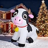 Lulu Home 6FT Christmas Inflatable Cow Decoration, Giant Blow Up Dairy Cattle with Built-in LED Lights, Air-Blown Animal Holiday Display for Yard Garden Lawn Indoor Outdoor Farm-Themed Party Decor