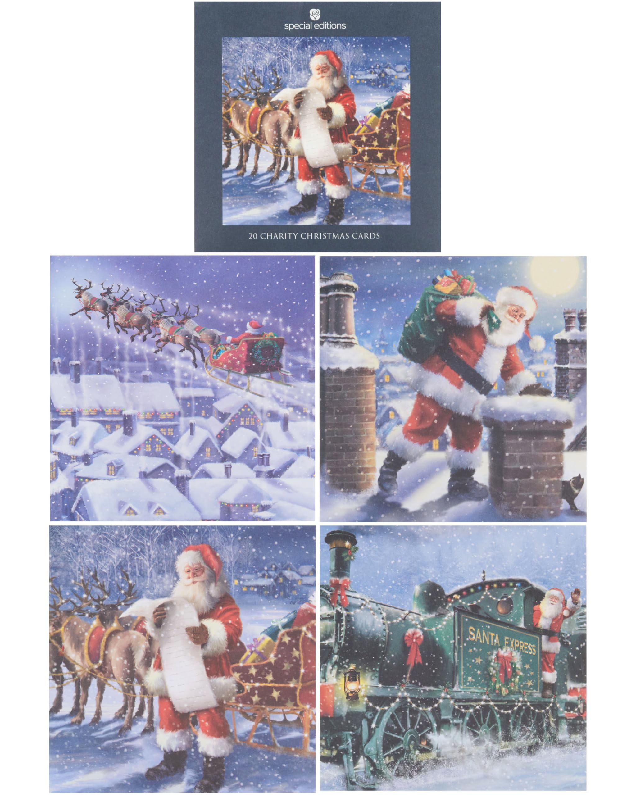 Box Of 20 Assorted Father Christmas Charity Christmas Cards In 4 Designs