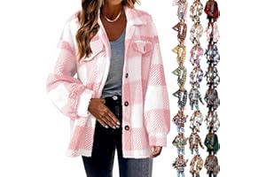 YUTANRAL Womens Long Sleeve Tops Dressy Casual Trendy Plaid Printed Button Down Blouses Oversized Shacket Jacket Fall Outfits