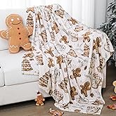 Breling 2 Pcs Christmas Gingerbread Man Throw Blanket and Pillow Set Soft Flannel 51 x 59'' Gingerbread Christmas Blanket and Pillow Xmas Gift Fuzzy Cozy Soft for Home Bed Sofa Couch Office Room Decor