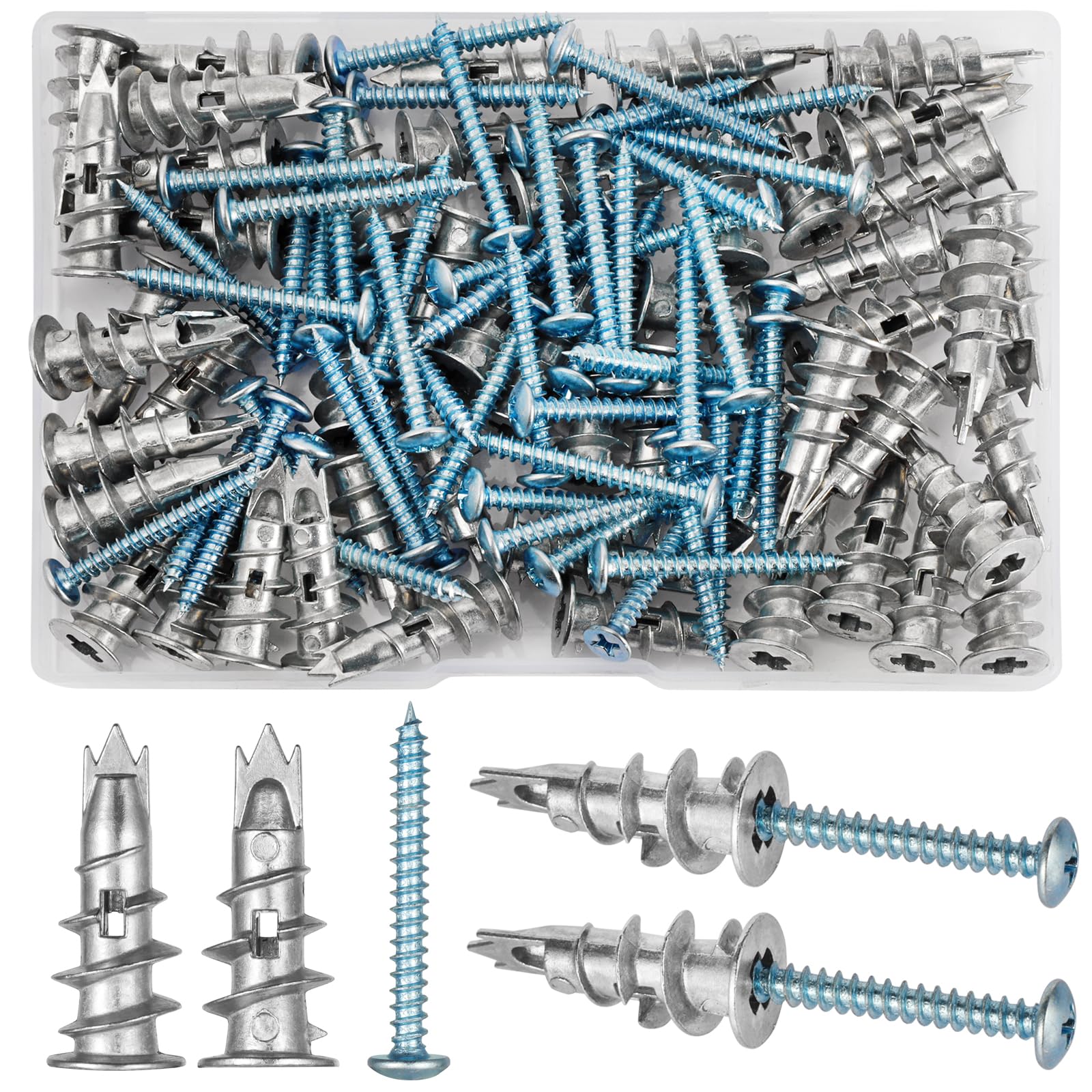 MirraSwit 100 Pcs Plasterboard Fixings Heavy Duty, Metal Self-Drill Plasterboard Fixings with Screws, Plasterboard Screws, Dry Wall Anchor Screws for Plaster Boards, Wall Hanging Stuff