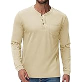 Cotrasen Mens Henley Long Sleeve Shirts Cotton Pocket Button T Shirts Casual Lightweight Plain Tops Fall Basic Tee