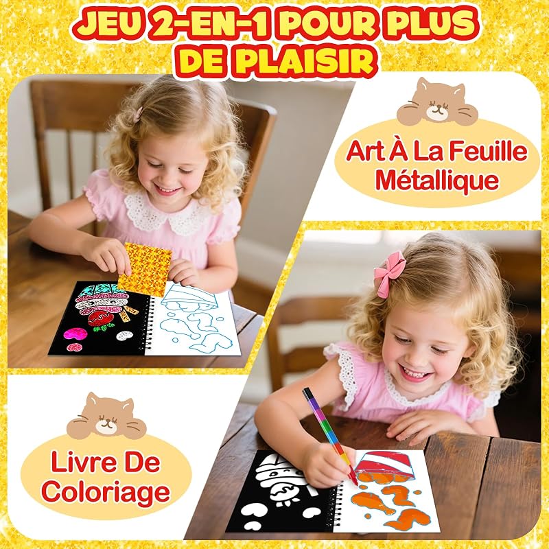 Feuilles pour Art du Foil - Livre de Coloriage et Activité Créative 2 en 1, Cadeau d'Anniversaire ou Scolaire pour Enfants de 4-10 Ans, Loisirs Créatifs pour Filles et Garçons (Classique 16) — photo 5 sur 7