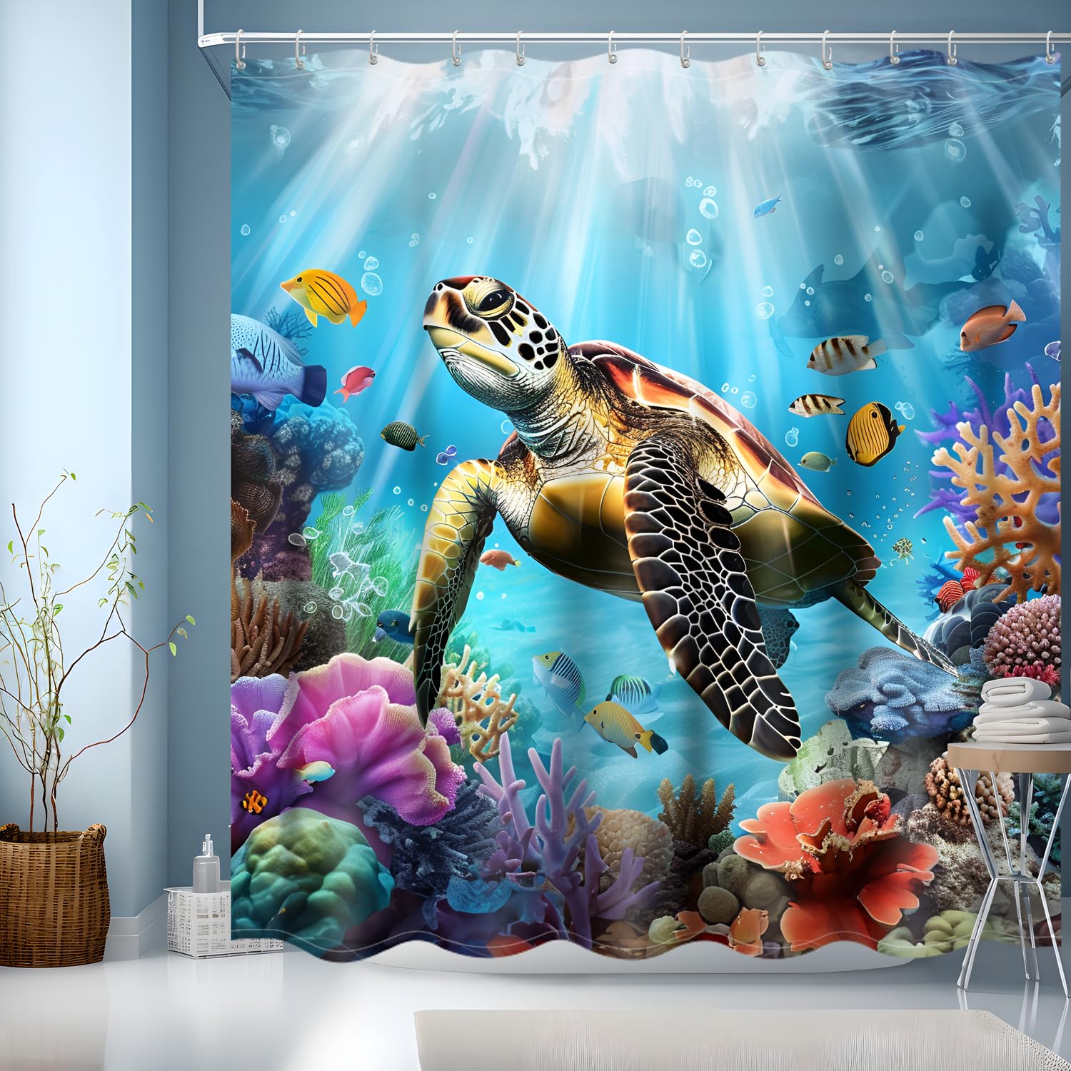 JINGYOU Shower Curtain 200cm Drop,Blue Bathroom Shower Curtain,Waterproof Shower Curtains 180x200,Weighted Shower Curtains for Wet Room,Bath Curtain with 12 Hooks-180 x 200cm drop