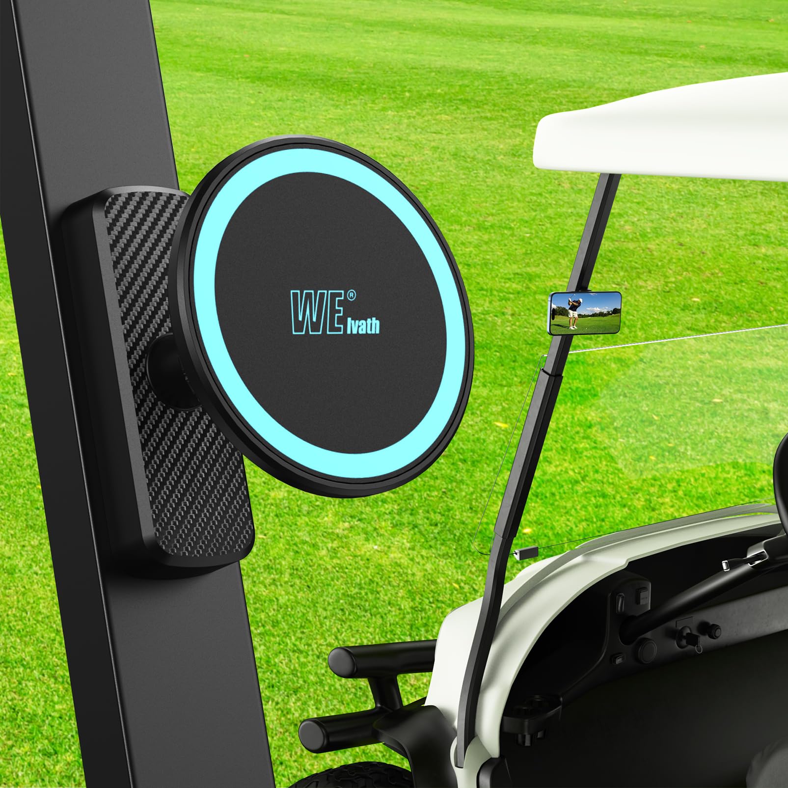 Photo 1 of welvath Magnetic Golf Cart Phone Holder, Phone Mount Holder Compatible with MagSafe iPhone/Galaxy/Smartphones, Golf Cart Accessories for EZGO Club Car Yamaha Icon, Gift for Men Women