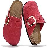 Project Cloud 100% Genuine Leather Clogs for Women Shoes - Memory Foam Insole, Non-Slip & Natural Cork Footbed Arch Support Big Buckle Womens Clogs and Mules Footwear (Manchester)