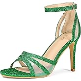 Allegra K Women's Glitter Ankle Strap Grass Green Stiletto Heels Sandals 9 m US