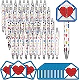 Jaloro 48 Sets Valentine's Day Pens Gift Bulk for Coworkers Employees, Heart Print Ballpoint Pens with Happy Valentine's Day from to Exchange Cards for Office School Classroom Party Adult Kid Teacher