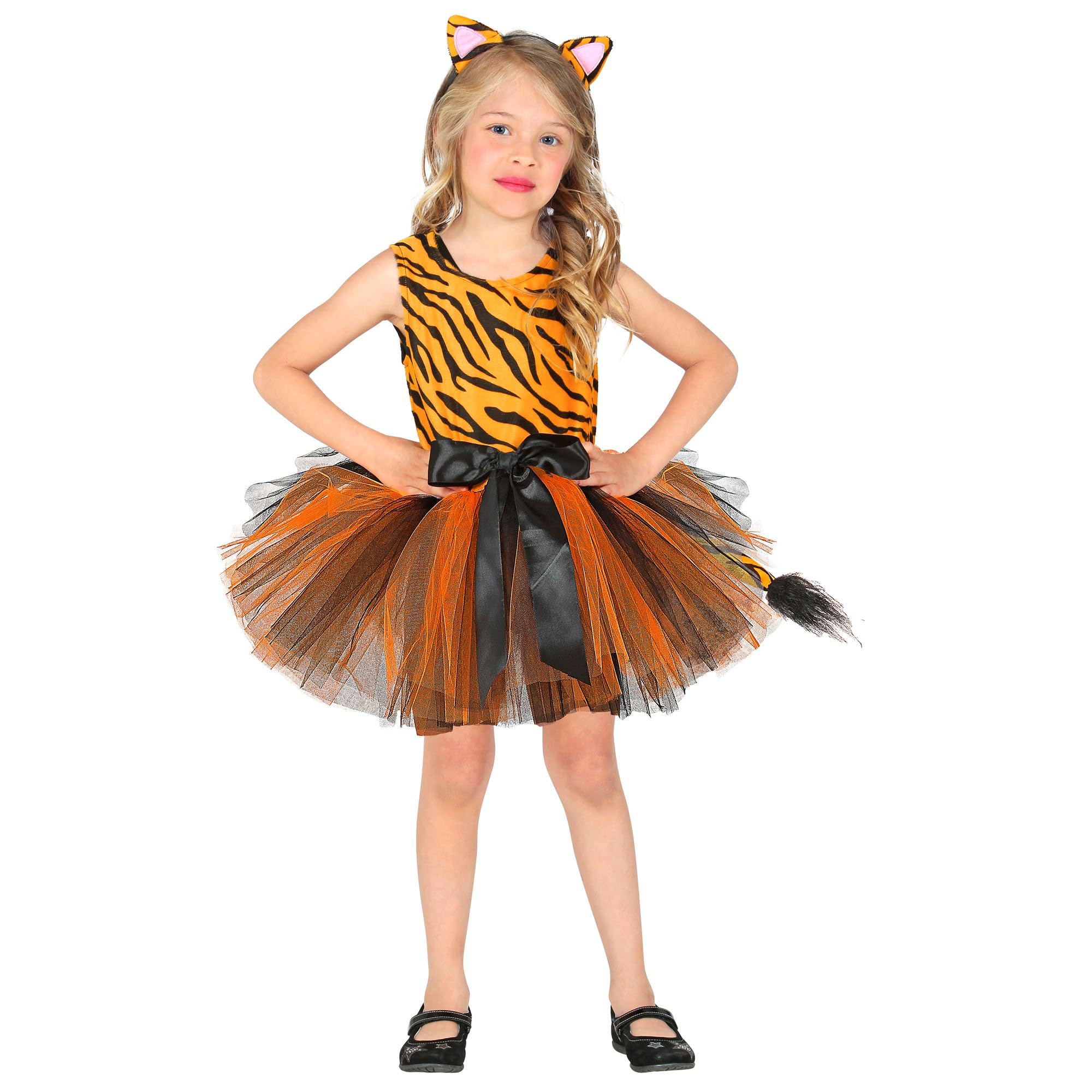 W WIDMANN MILANO Party Fashion - Tiger Costume with Tutu for Girls, Dancers, Dance, Animals, Savannah, Wild Nature, Carnival, Theme Parties, Size 110 cm / 3-4 Years