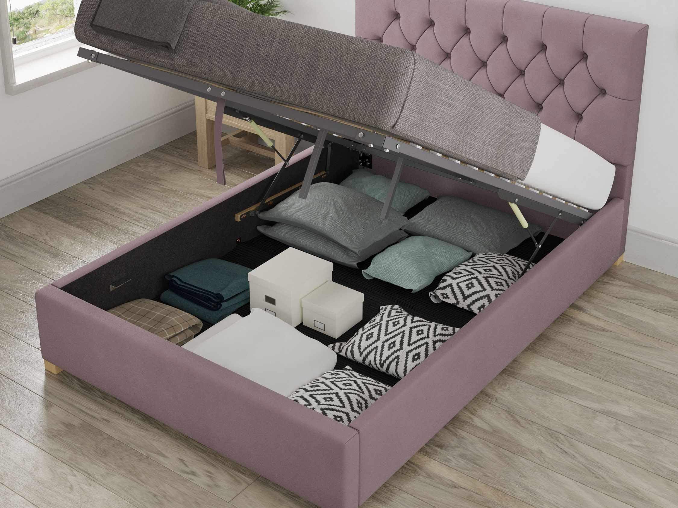 Aspire Beds Marble Fabric Ottoman Storage Bed Plush Velvet in Blush Small Double (4ft) made in UK